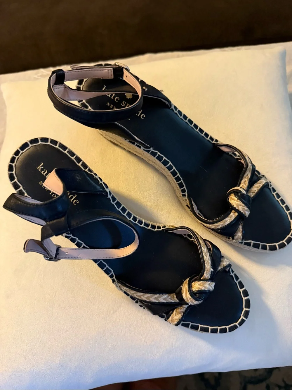 kate spade Black and Natural Rope Knot Espadrille Sandals